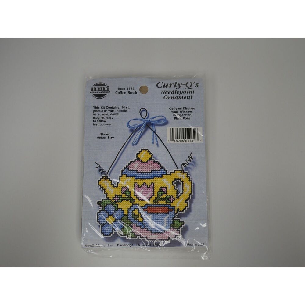 Needle Magic Curly-Q's Coffee Break Needlepoint Ornament Kit NIP Vintage